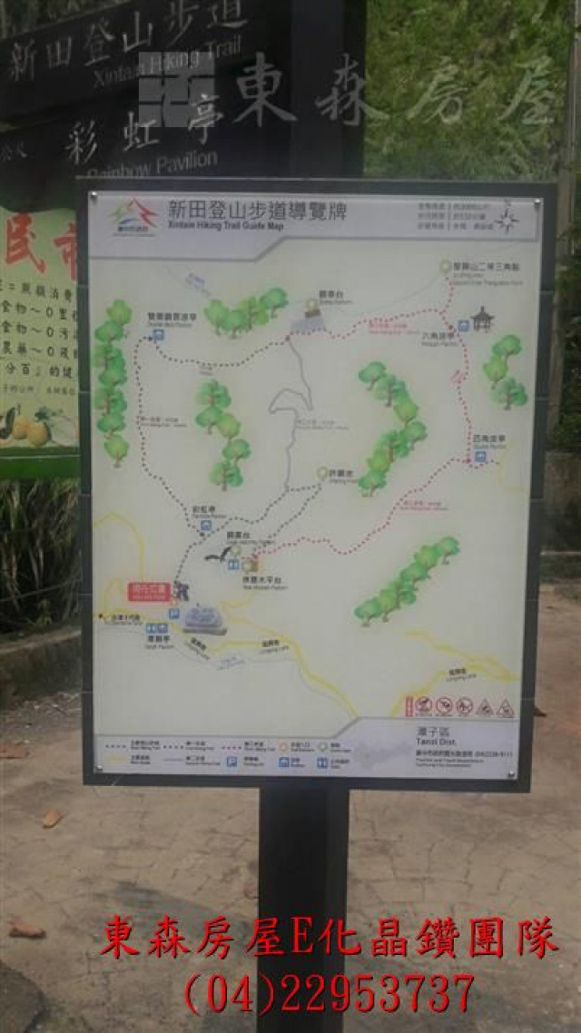 潭子新田登山步道口，前有廣場、停車場，假日市集人潮沸騰，可規劃休閒農場